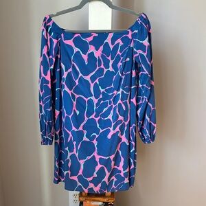 Lilly Pulitzer Tiki Adira Off the Shoulder Vibrant Blue and Pink Dress